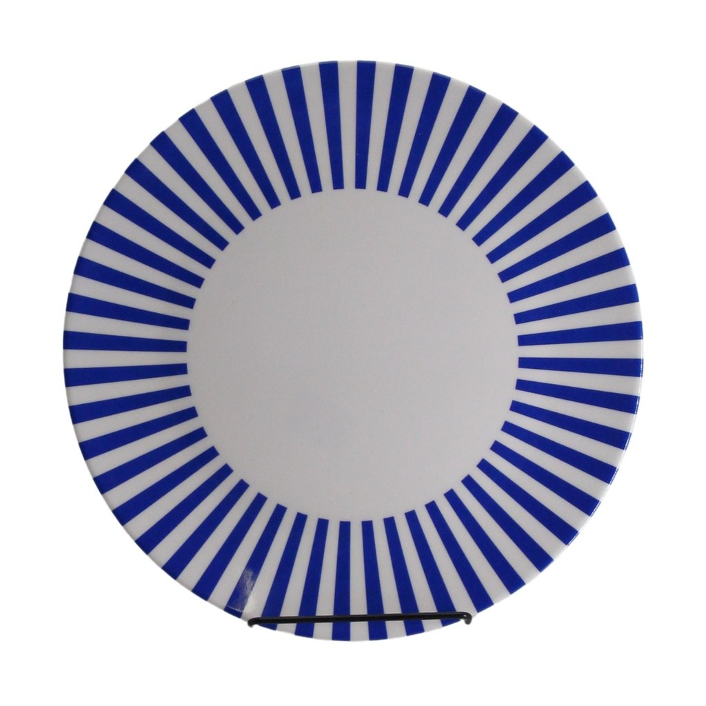 PLATO REDONDO MELAMINA RAYADO 8" DIAM. AZUL Y BLANCO A RAYAS