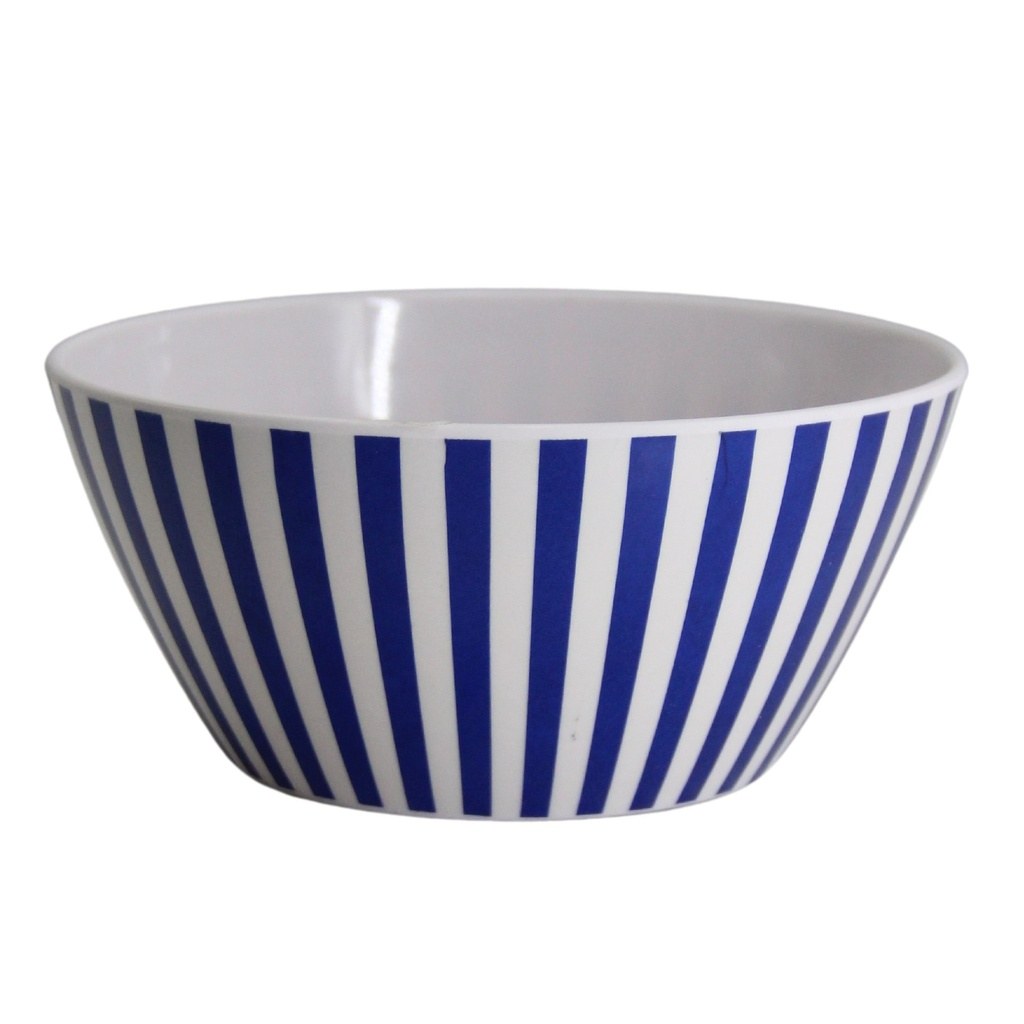 BOWL  MELAMINA RAYADO AZUL Y BLANC 6" DIAM.