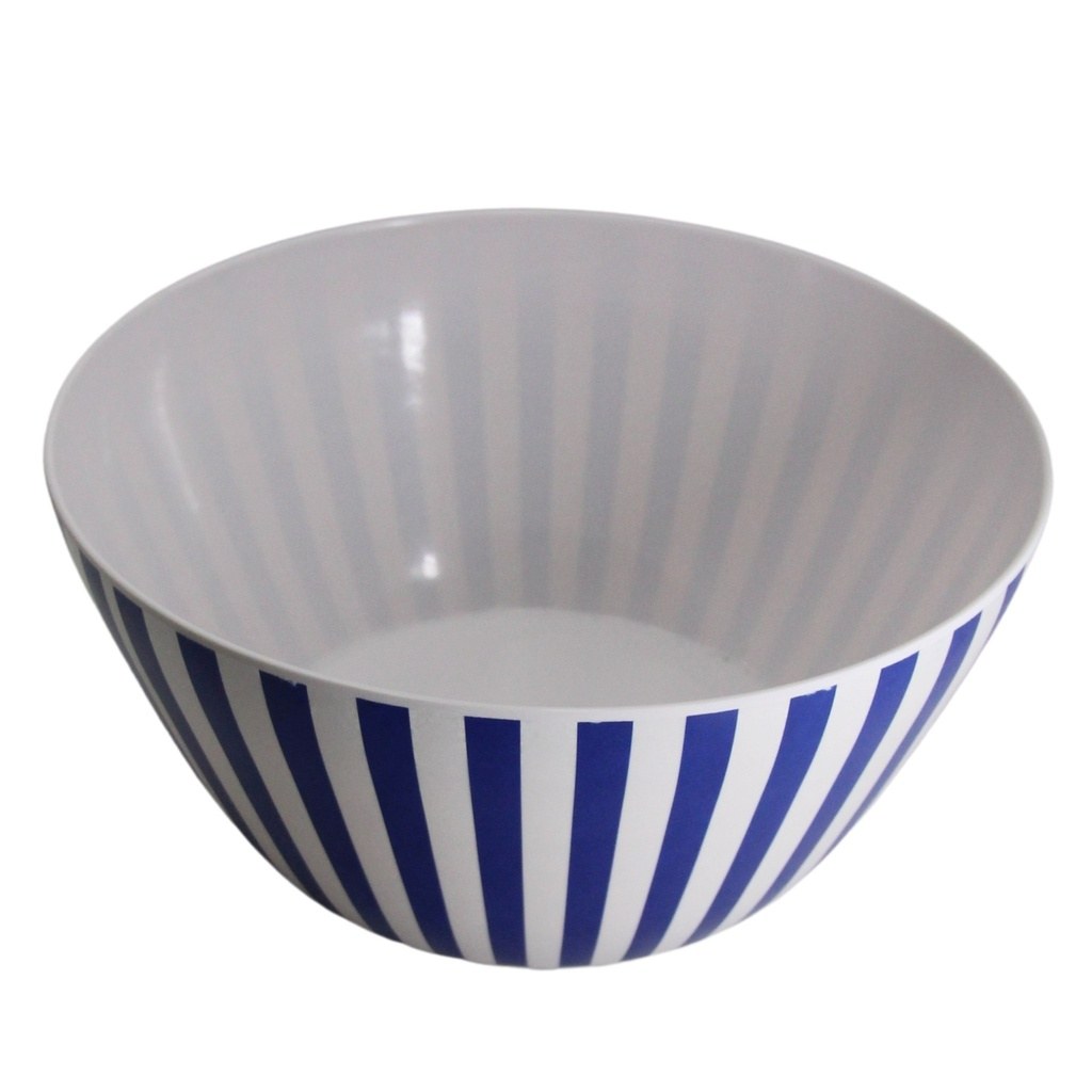 BOWL MELAMINA RAYADO AZUL Y BLANCO 10" DIAM.