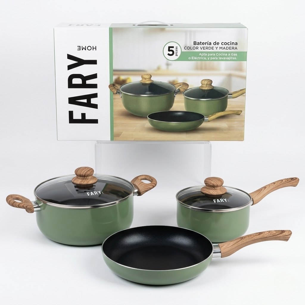 SET 5PCS DE COCCION ALUMINIO ANTIADHERENTE VERDE