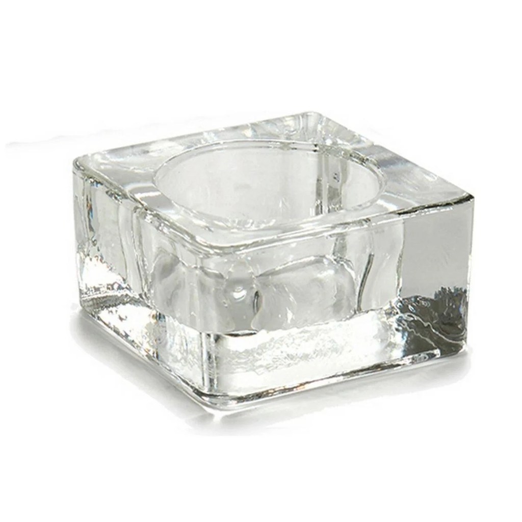 PORTA VELA CUADRADO VIDRIO TRANSPARENTE 7X7X2 CM