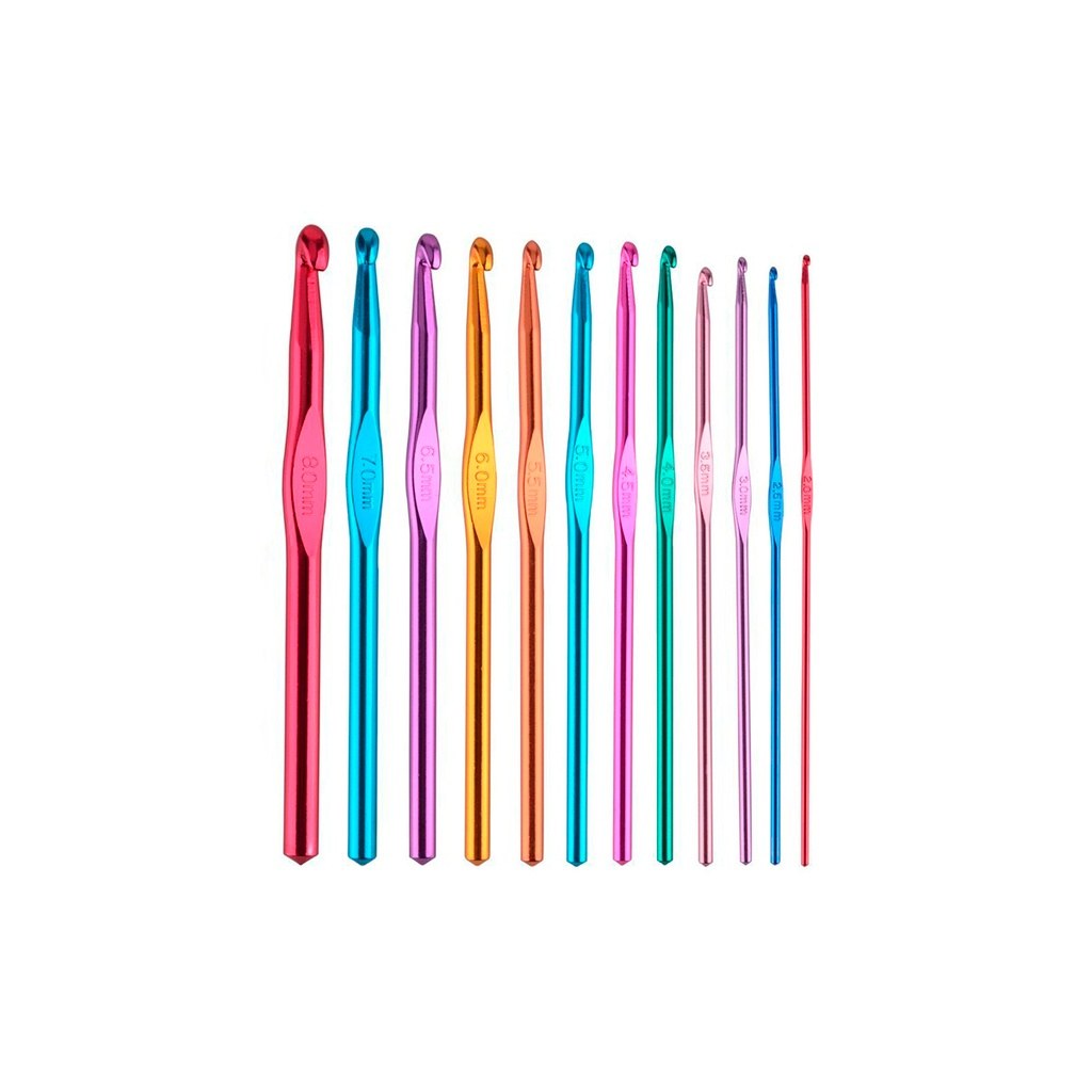 SET X12 AGUJAS CROCHET ACERO INOXIDABLE ALEATORIO 15CM